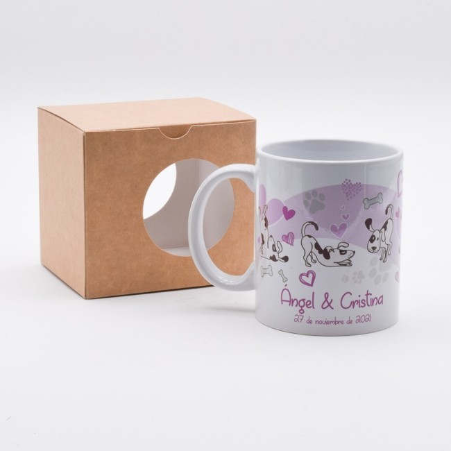 Taza personalizada yoga con perritos, nombres y fecha personalizados