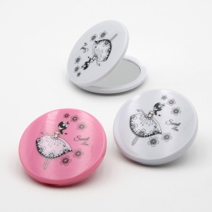 Espejo doble femenino con diseño de bailarina, rosa y blanco