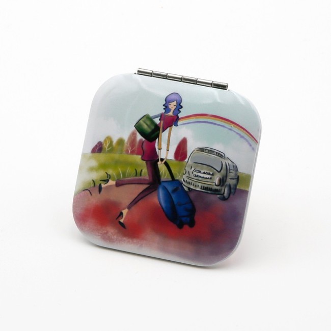 Espejo doble cuadrado con decoración de chicas acuarela