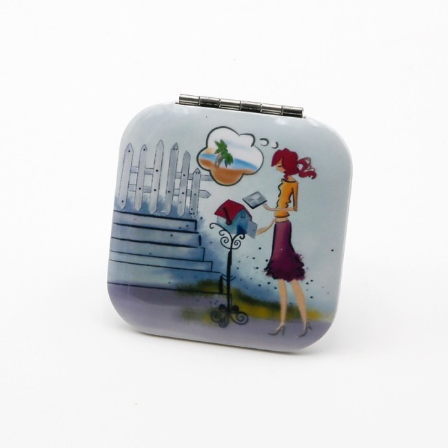 Espejo doble cuadrado con decoración de chicas acuarela