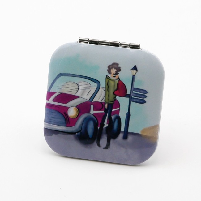 Espejo doble cuadrado con decoración de chicas acuarela