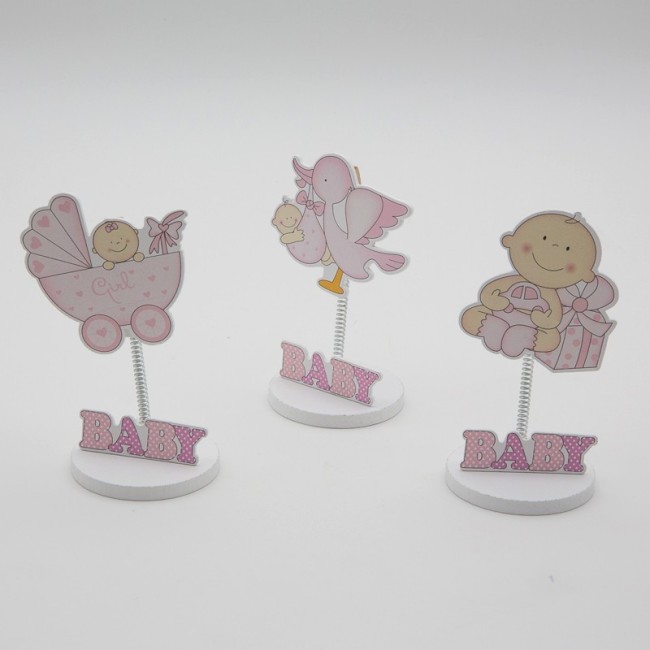 Sujeta Tarjetas Madera Bebé Niña Rosa