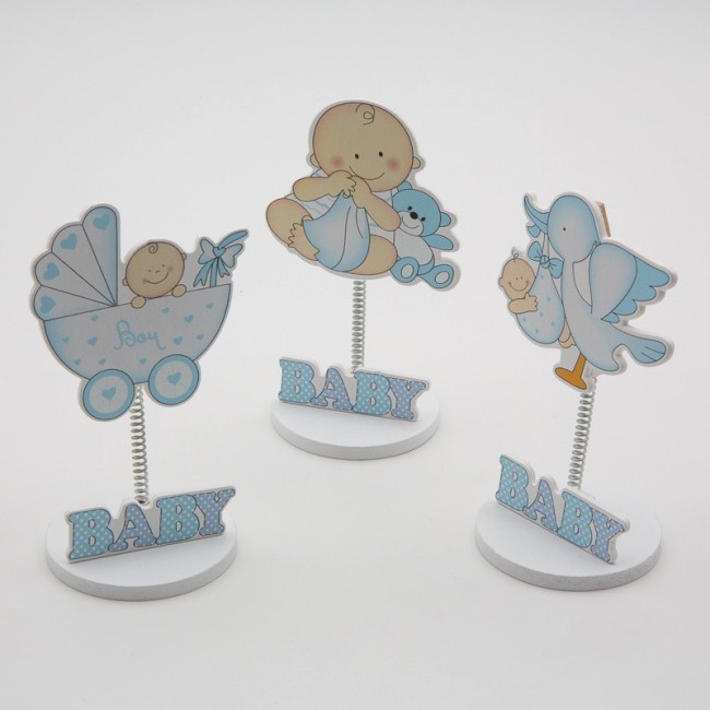 Sujeta Tarjetas Madera Bebé Niño Azul