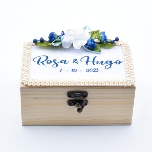 Caja de Madera para Arras con Bordado Personalizado en azul