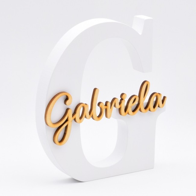 Letra Comunión Inicial en blanco con nombre en Madera