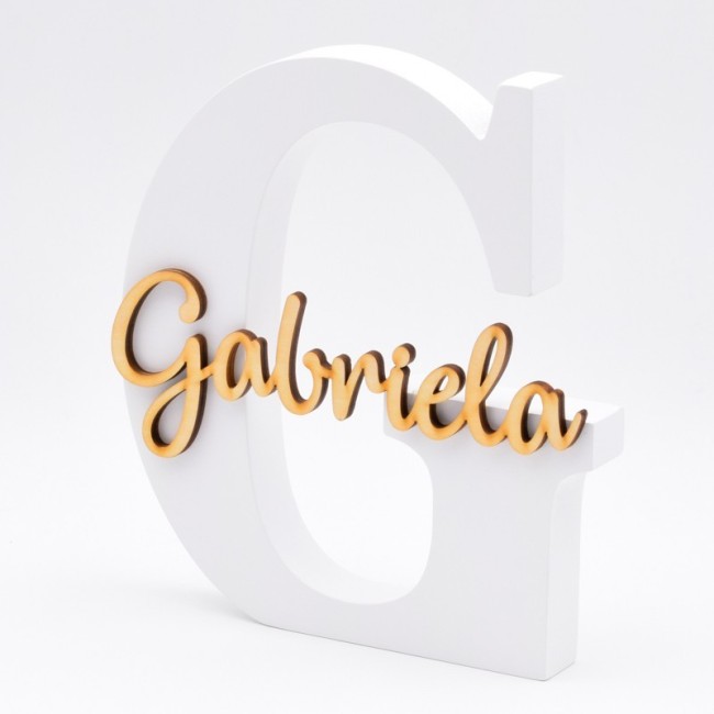 Letra Comunión Inicial en blanco con nombre en Madera