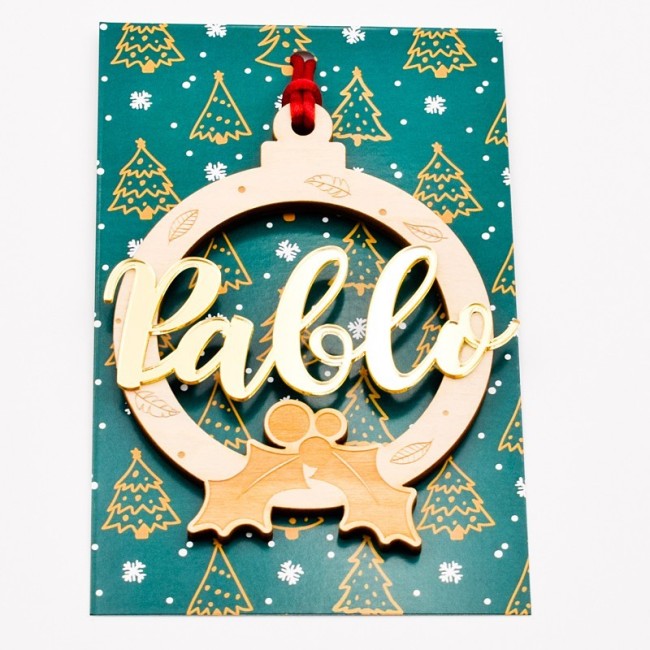 Bola navidad nombre dorada