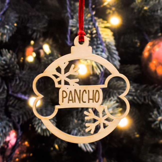 Adorno hueso perro navideño