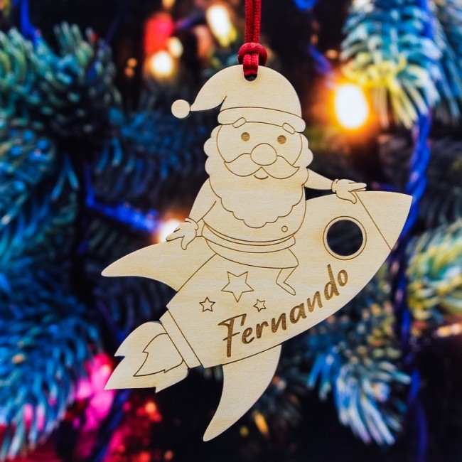 Adorno de Navidad Personalizado Papá Noel Cohete
