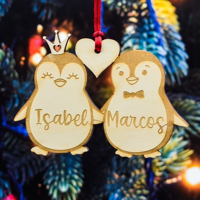 Adorno de Navidad Personalizado Pareja Pingüinos