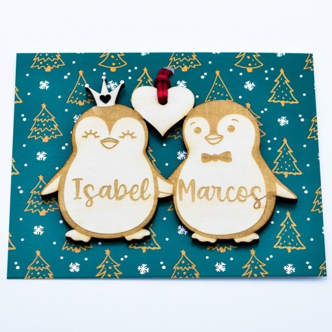 decoración navideña personalizada con pingüinos