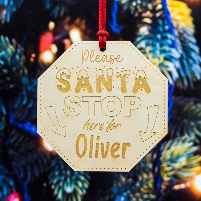 Adorno de Navidad Personalizado Señal Stop Santa Claus