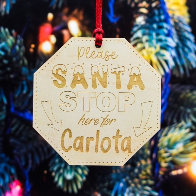 Adorno de Navidad Personalizado Señal Stop Santa Claus