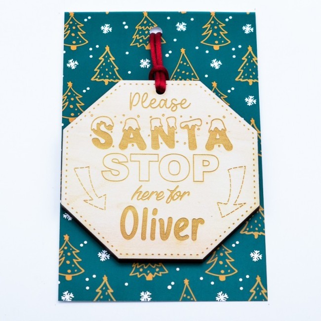 Adorno de Navidad Personalizado Señal Stop Santa Claus