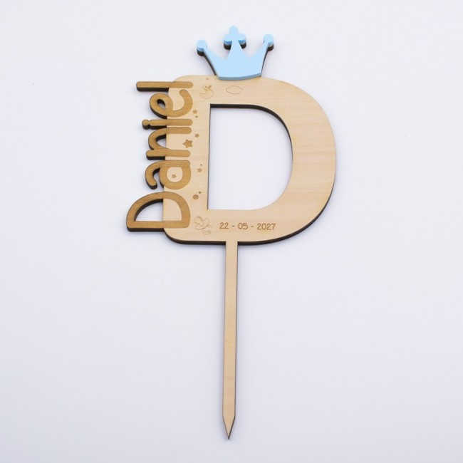 Cake Topper Bebé Inicial madera celeste