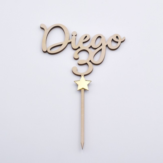 Cake Topper Cumpleaños madera nombre y número