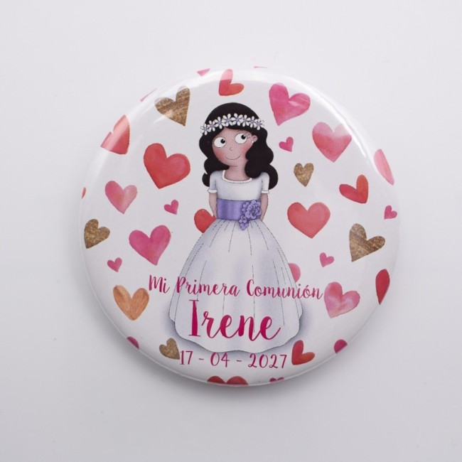 Chapa personalizada corazones para comunión