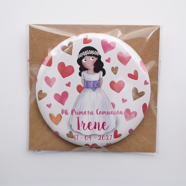 Chapa personalizada corazones para comunión