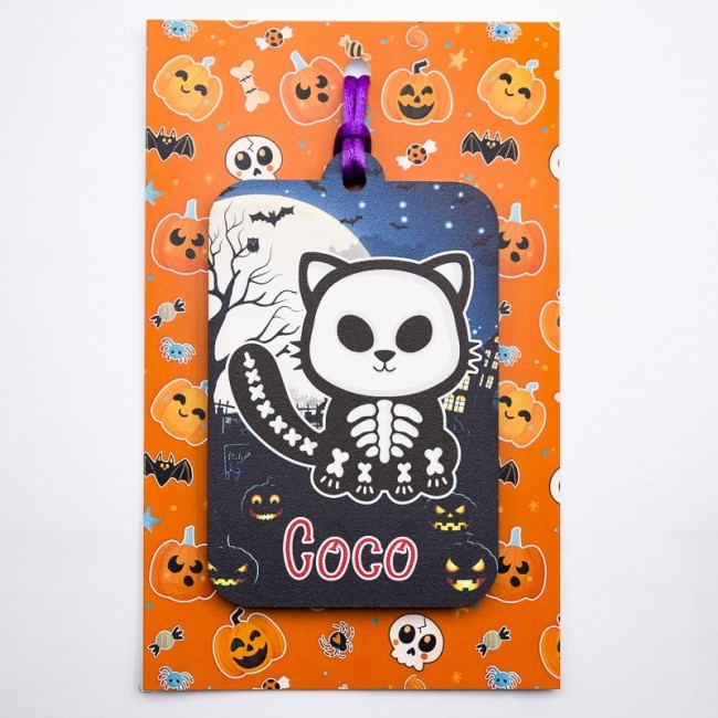 Adorno halloween gato esqueleto