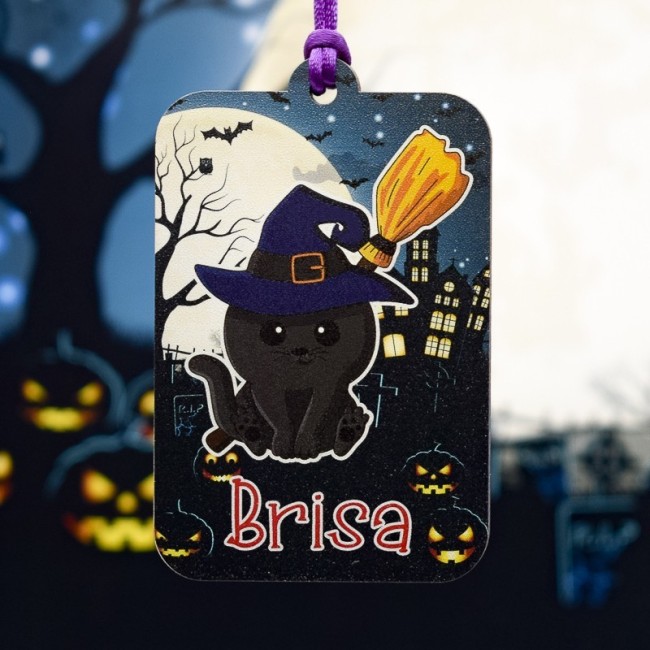 Adorno gato escoba bruja