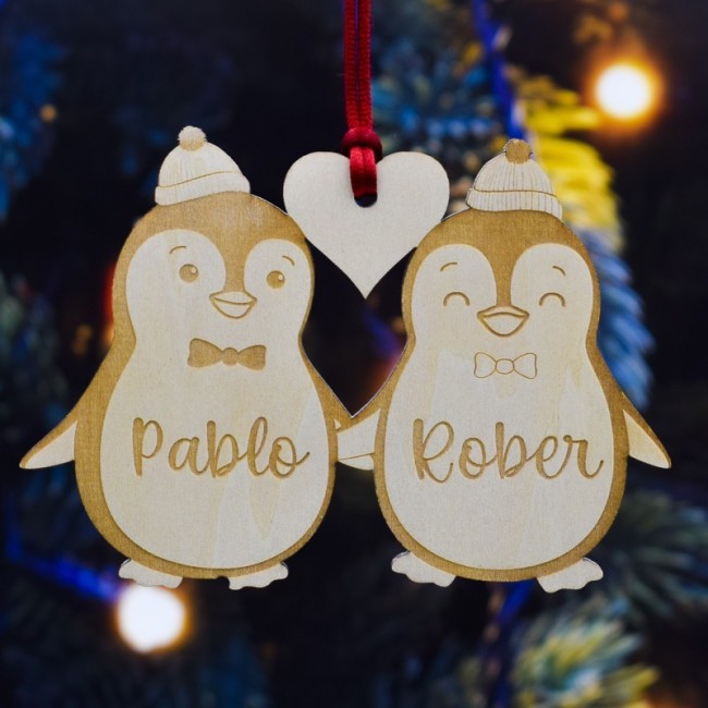 Adorno de Navidad Personalizado Pareja Pingüinos Chicos