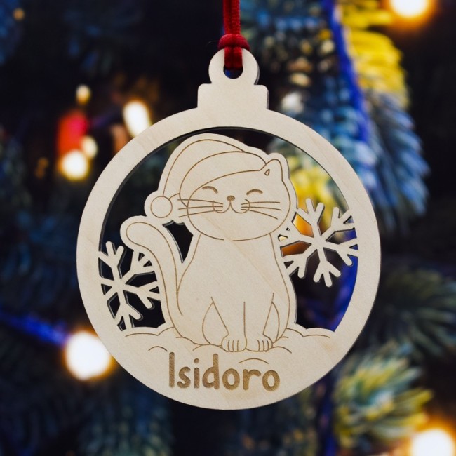 Bola de Navidad personalizada gato con gorro de Papá Noel