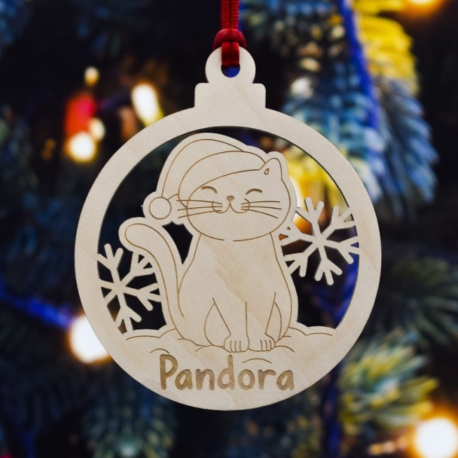 Adorno Navideño Personalizado de Gato con Gorro de Papá Noel