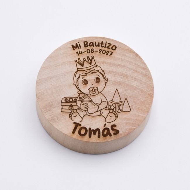 Abrebotellas Madera Niño Bautizo Corona Personalizado