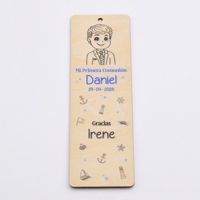 Marcapáginas Madera Niño Comunión Traje Personalizado