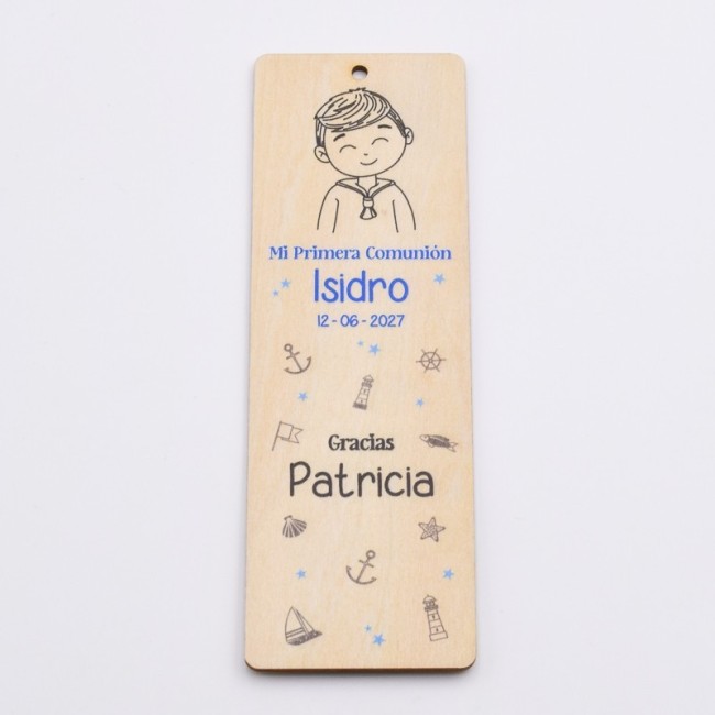 Marcapáginas Madera Niño Comunión Marinero Personalizado