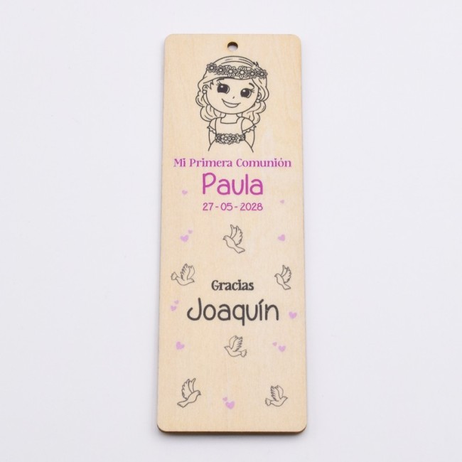 Marcapáginas Madera Niña Comunión Corona Personalizado