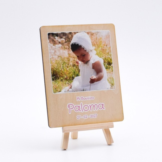 Portafotos Madera Niña Bautizo Soporte Personalizada
