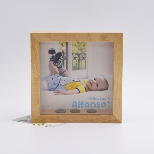 Hucha bautizo foto celeste