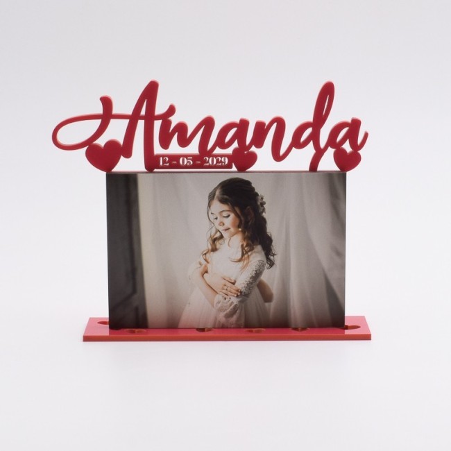 Portafotos personalizado de corazones fucsia