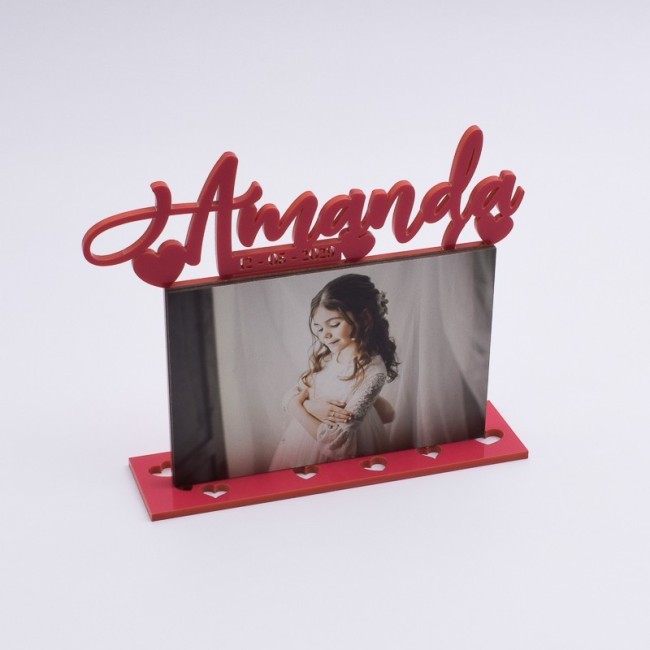 Portafotos personalizado de corazones fucsia