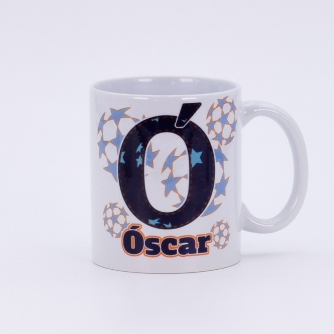 Taza personalizada con inicial azul marino