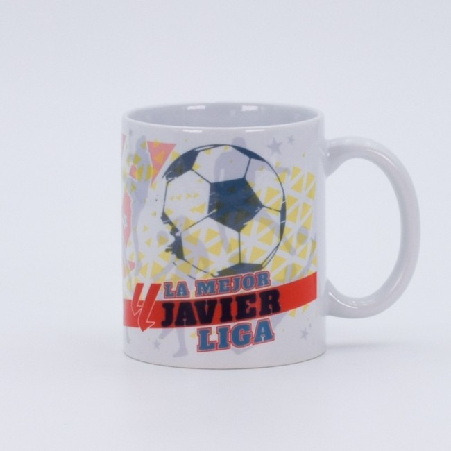 Taza personalizada fútbol con nombre y balón