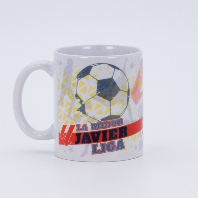 Detalle de diseño con futbolista en sombra y frase “La mejor liga”