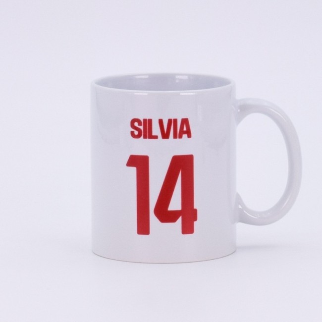 Taza fútbol blanco y rojo personalizada