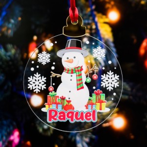 Bola de Navidad de metacrilato personalizada con dibujo de muñeco de nieve, para decoración navideña