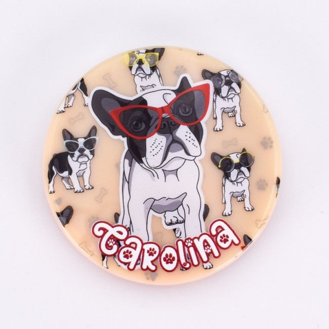 Espejo doble lente personalizado con bulldog francés y nombre, decoración especial para eventos