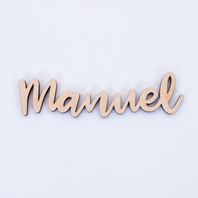 Nombre de madera cursiva con imán para eventos