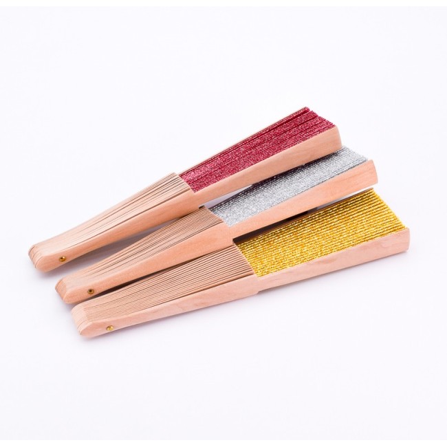 Abanico metalizado rojo, dorado y plateado