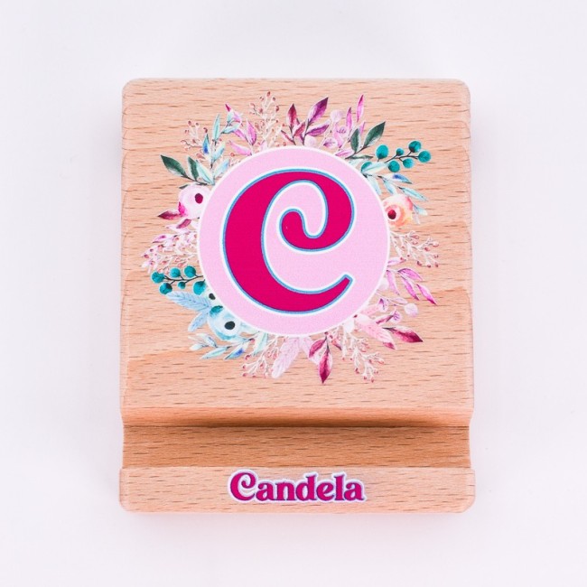Soporte móvil floral con inicial y nombre