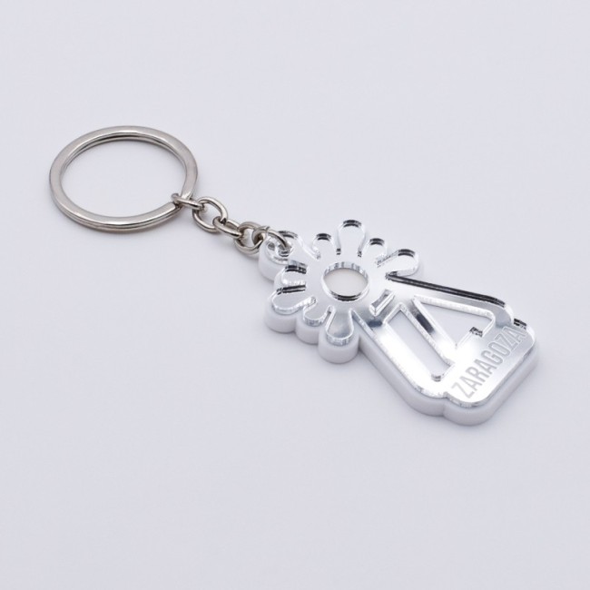 Llavero Virgen del Pilar personalizado en metacrilato plateado
